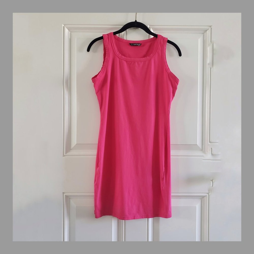 SHEIN Women's Sleeveless Basic Scoop Neck Fuchsia Mini Shirt Dress SZ M